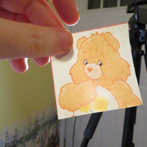 Care Bear wrapping paper squares 2 1/4 x 2ish (back of wrapping paper is white) - Picture 9 of 11